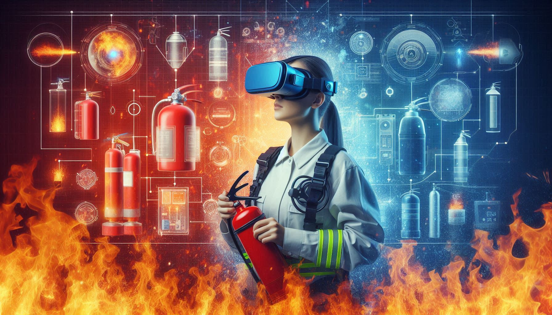 ilustração game combate a incêndio com VR